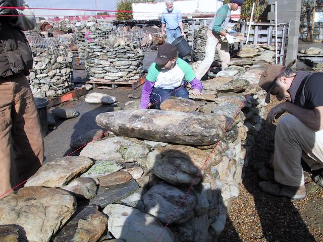 Using the rounded 'cow-patty' stones to make a beautiful wall